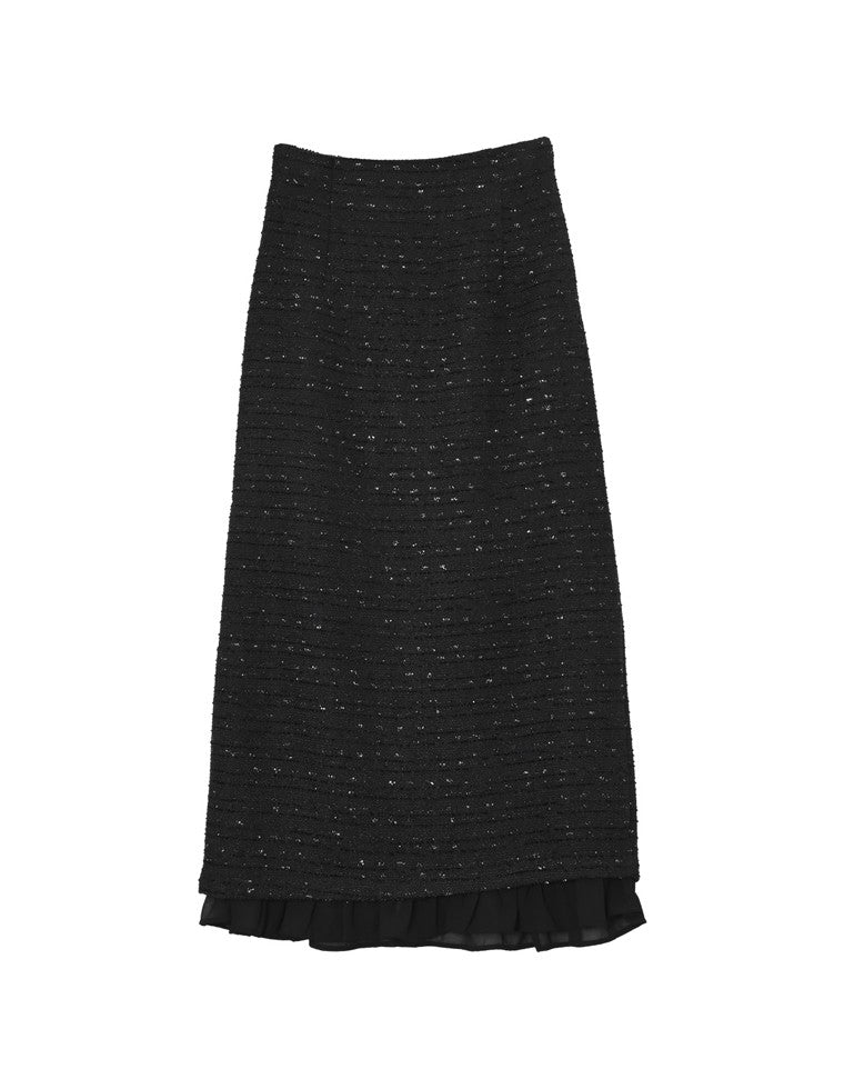 ラメツイードフリルナロースカート