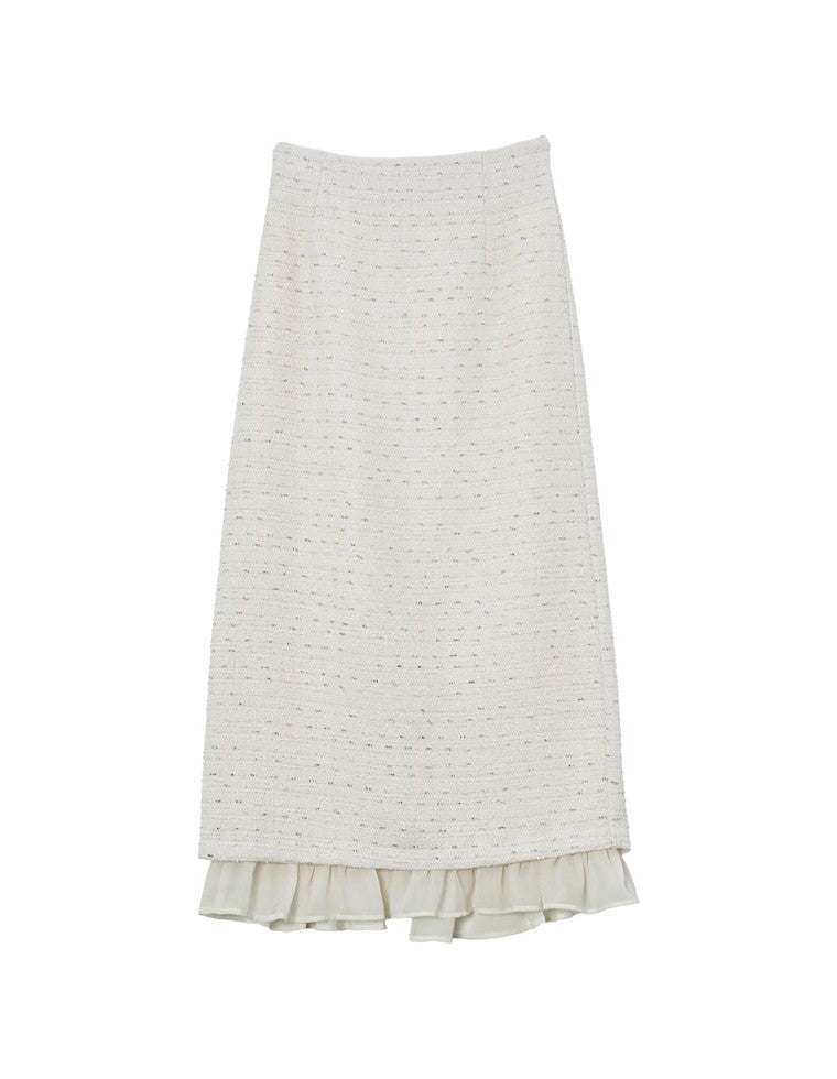 ラメツイードフリルナロースカート