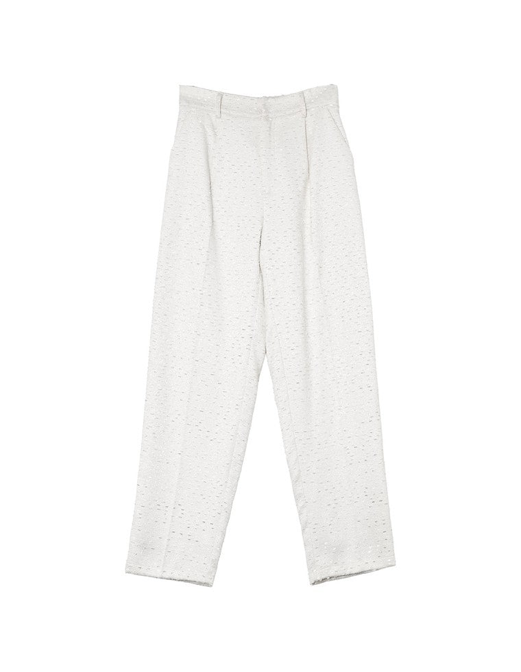 フリンジツイードテーパードパンツ