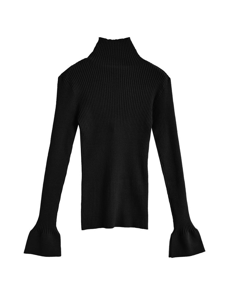 フレアスリーブリブニットトップス