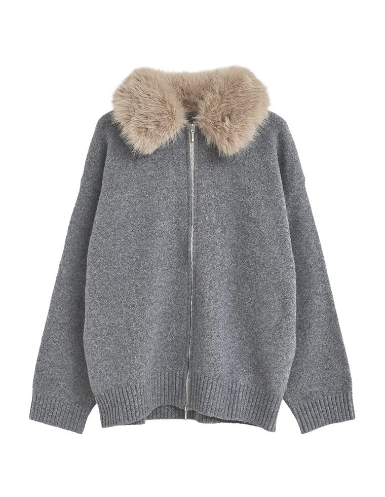 フェイクファー襟ダブルジップニットコート