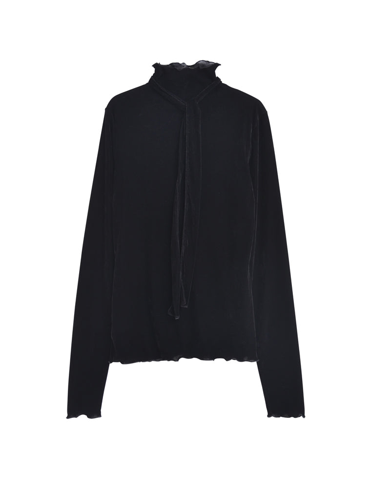 ベロアスカーフ付きハイネックトップス