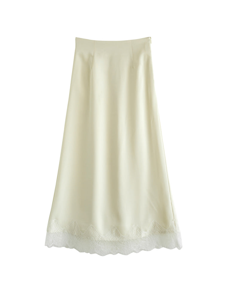 サテンレースマキシナロースカート