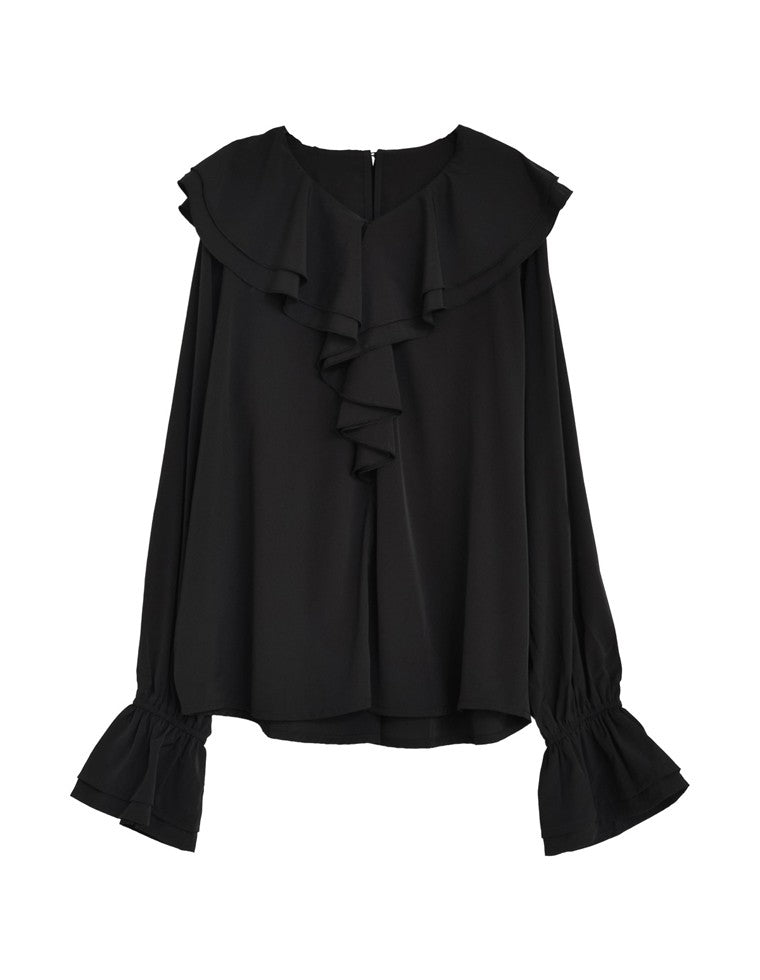 シアーエアリーラッフルカラーブラウス