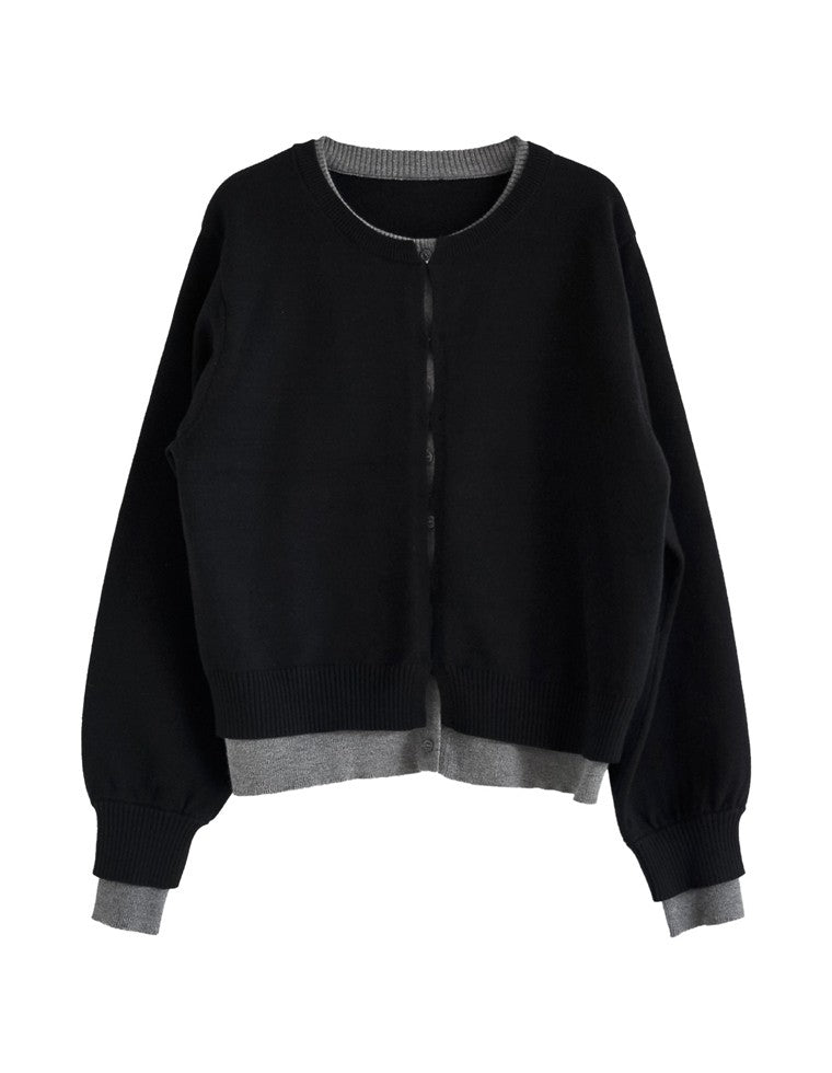 クルーネックレイヤード風カーディガン