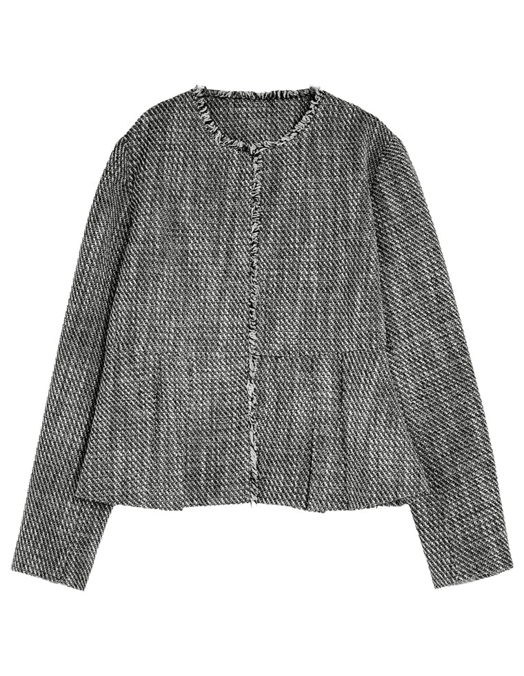 ツイードノーカラーぺプラムジャケット