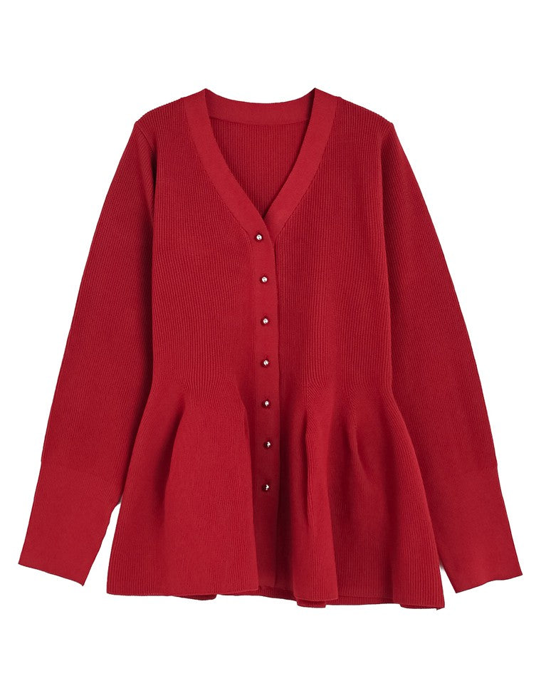 スポンジニットペプラムカーディガン