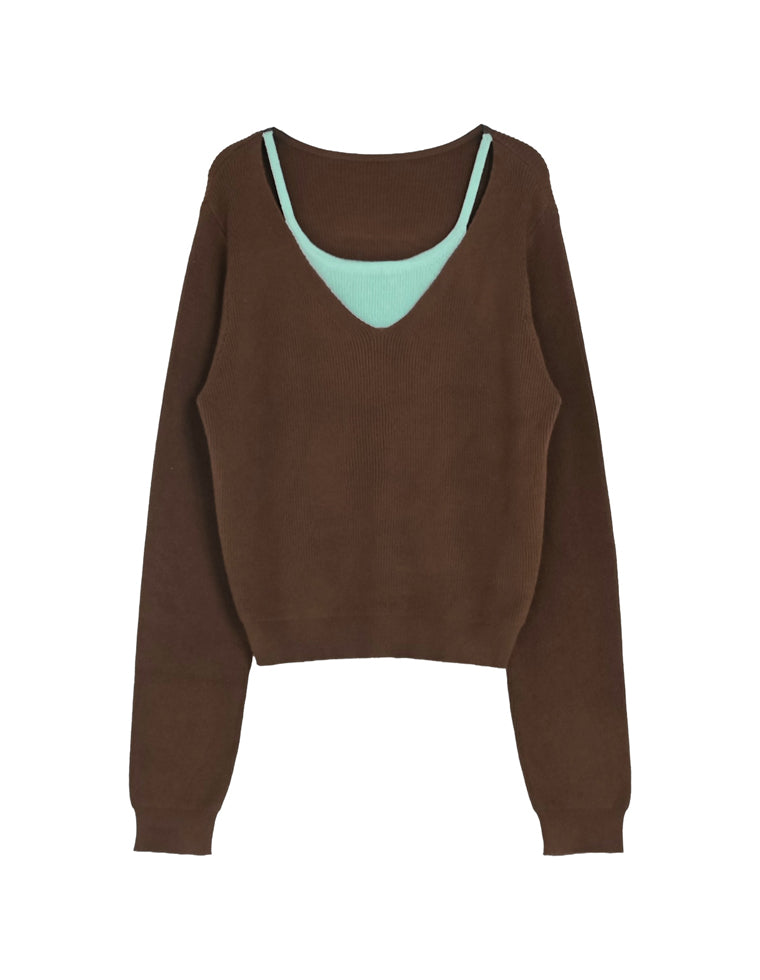 ニットレイヤードライク長袖トップス