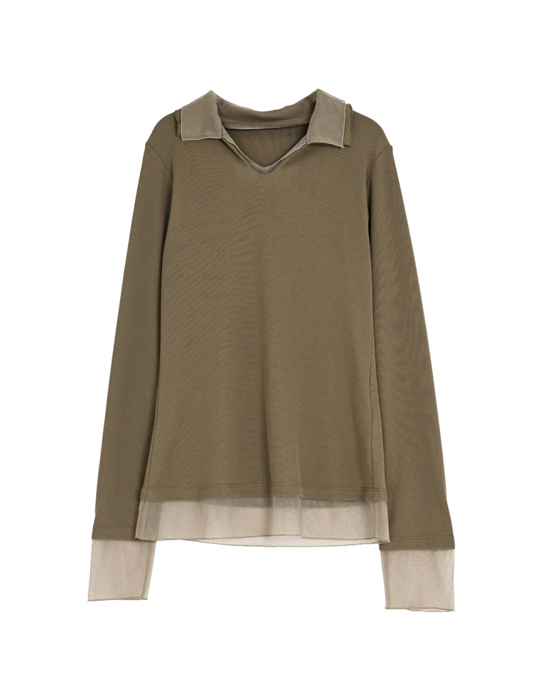 チュールレイヤード風ポロトップス