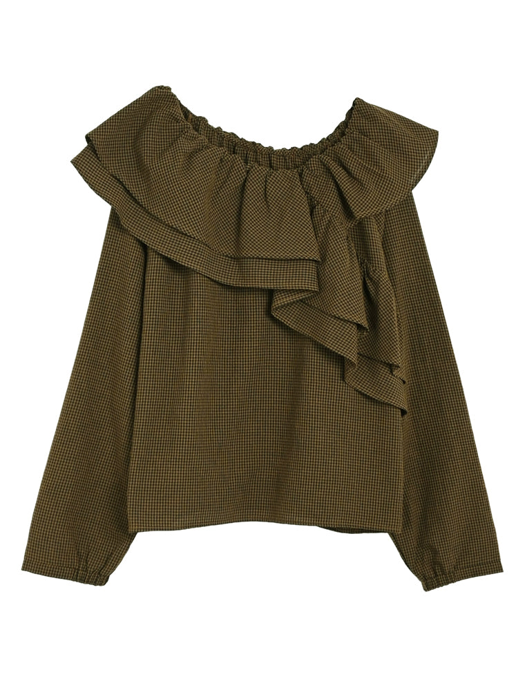 無地orギンガムアシメフリルブラウス