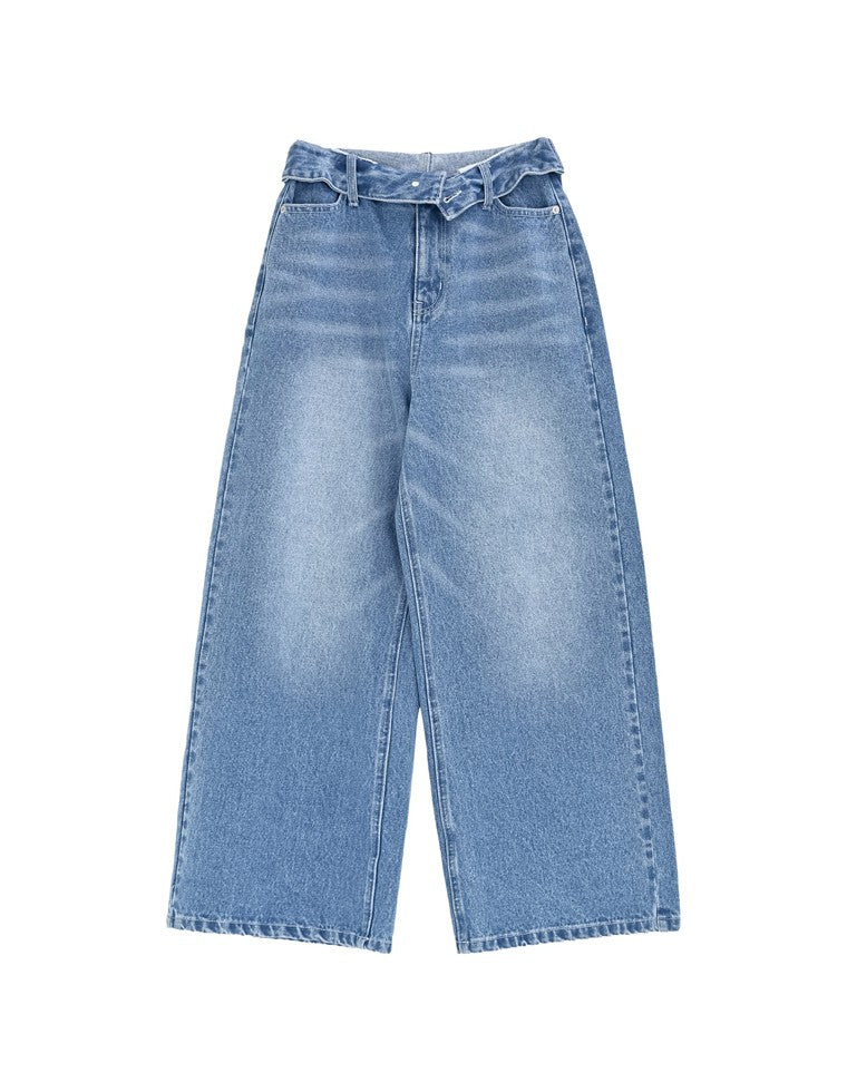 折り返しウエストワイドデニムパンツ