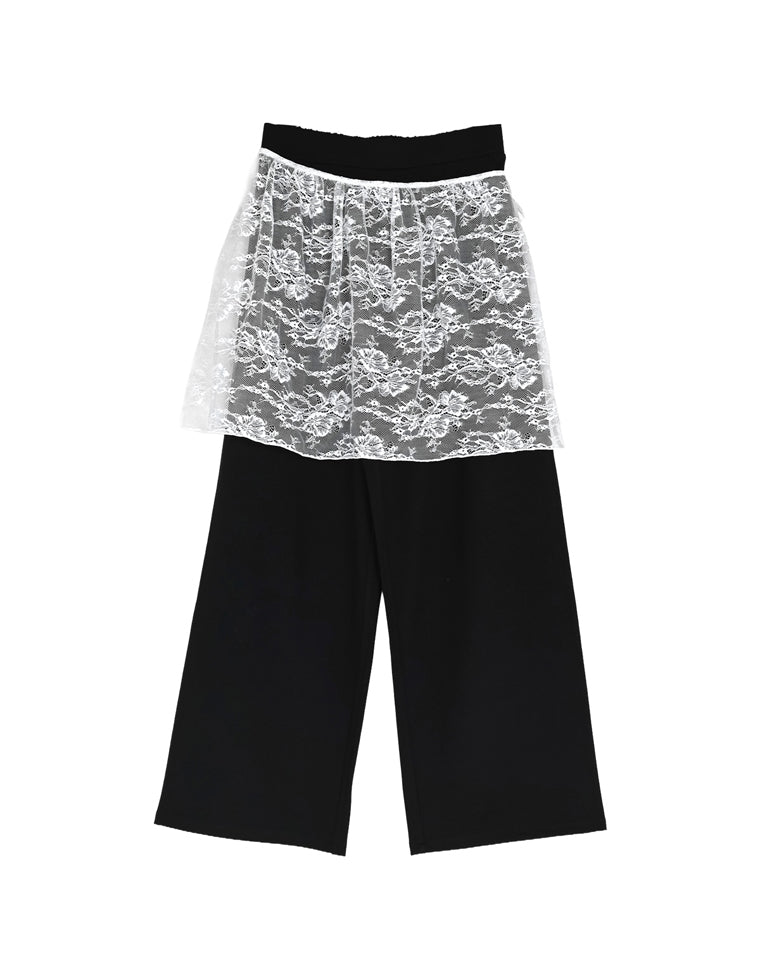 レーススカート付きポンチワイドパンツ