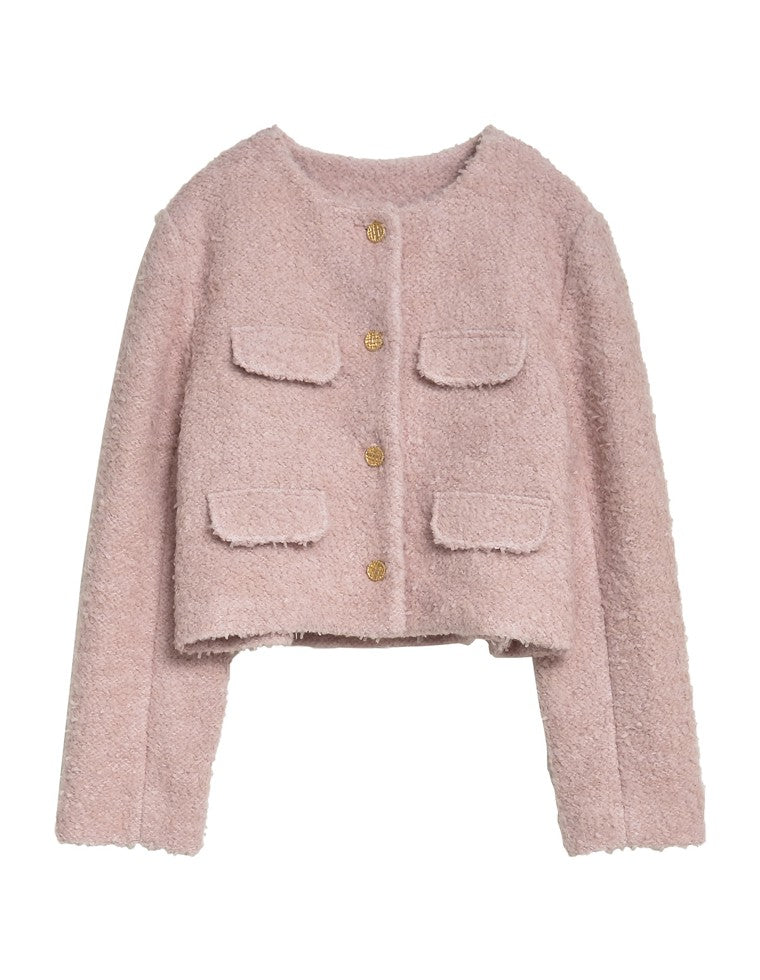 ボアリボンノーカラーツイードジャケット