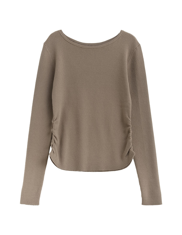 サイドシャーリングリブニットトップス