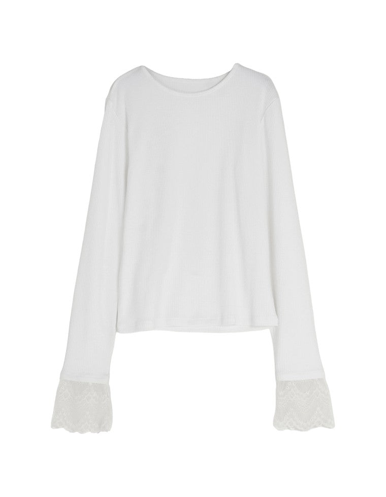 リブカットソーレーススリーブトップス