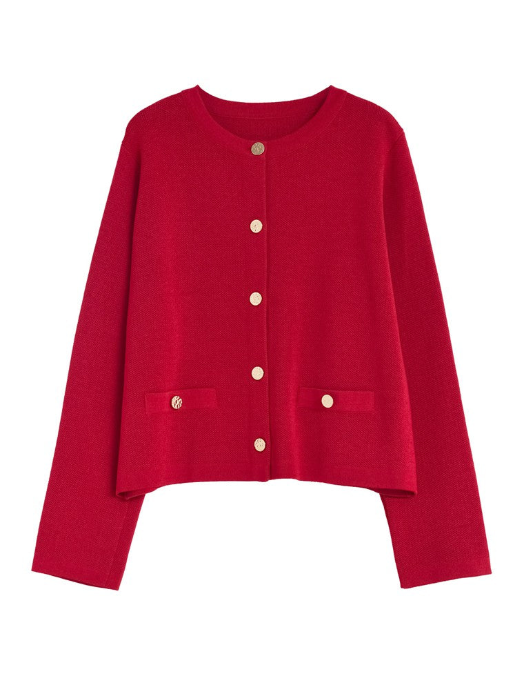 メタリックボタンカーディガン