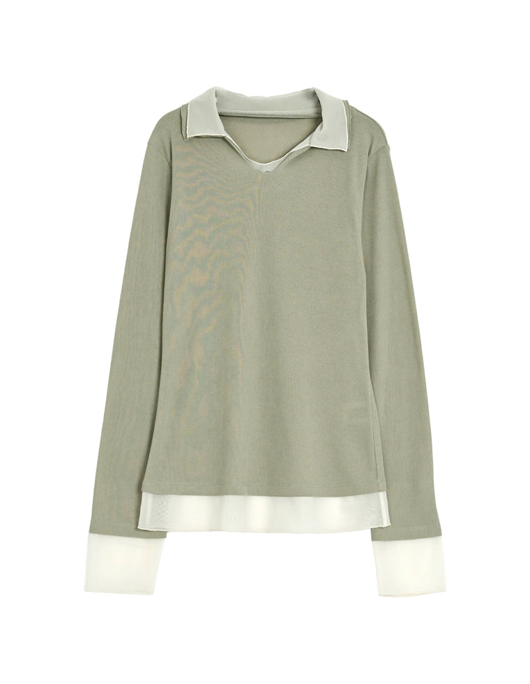 チュールレイヤード風ポロトップス