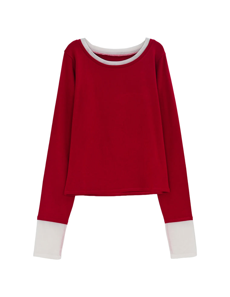 アンチピリングチュール配色トップス