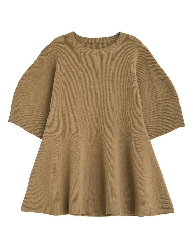 スポンジニットペプラム半袖トップス