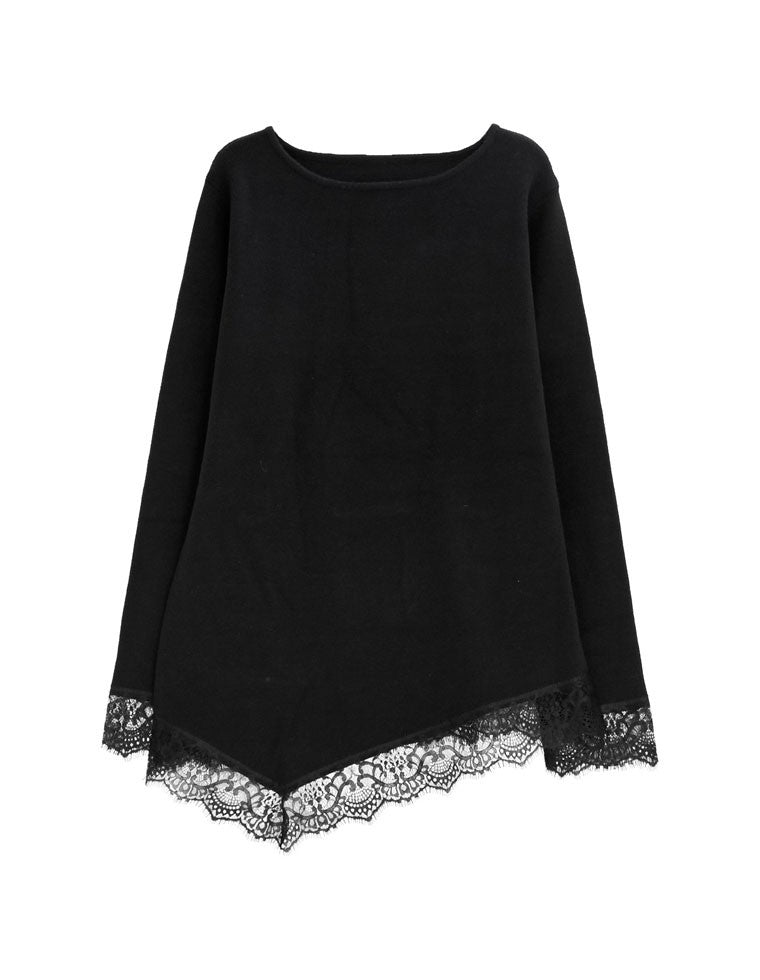 アシンメトリーレースヘムニットトップス