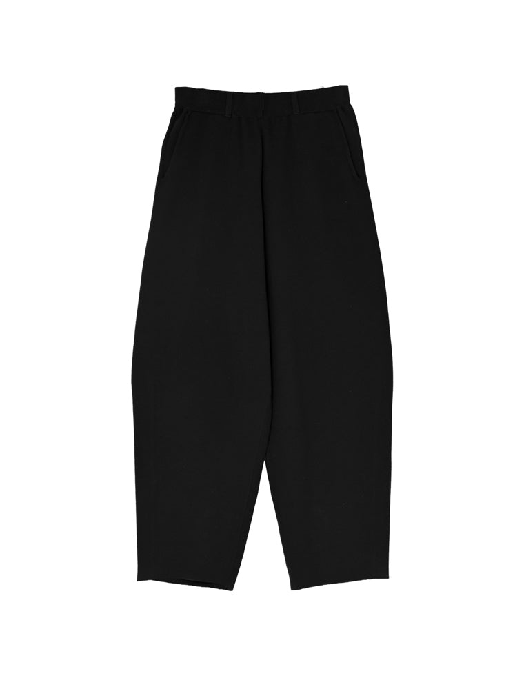 レーヨン混ニットバレルレッグカーブパンツ