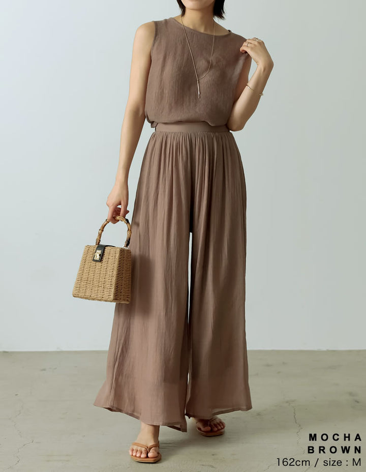 [涼感]楊柳生地スカンツワイドパンツ パンツ レディースファッション通販 リエディ