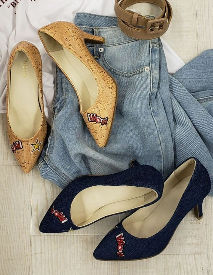 美脚カッティング刺繍パンプス シューズ レディースファッション通販 リエディ