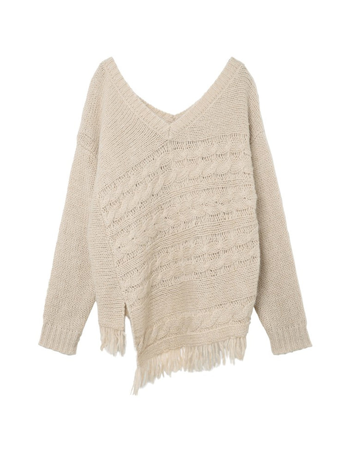 裾フリンジアシンメトリーケーブルニット トップス レディースファッション通販 リエディ