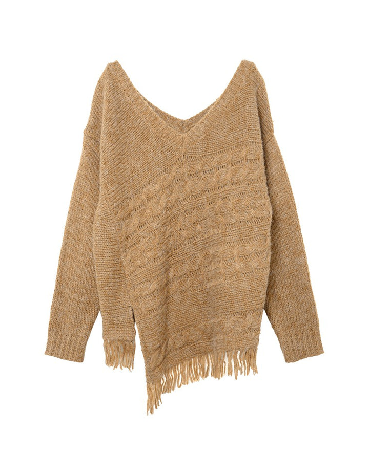 裾フリンジアシンメトリーケーブルニット トップス レディースファッション通販 リエディ