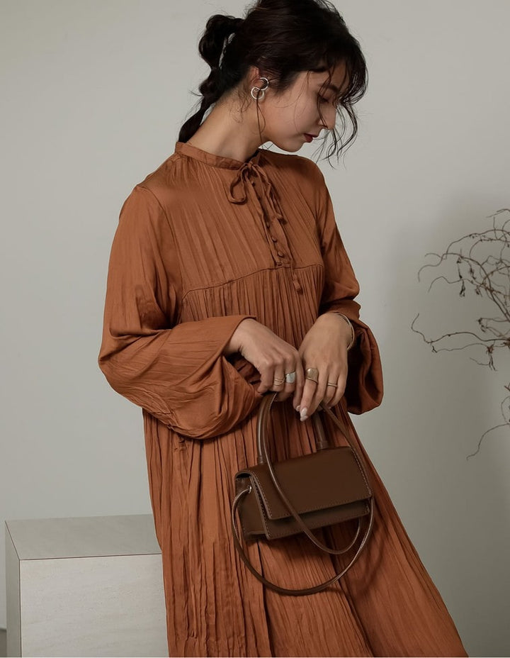 [低身長/高身長サイズ有]ヴィンテージサテンボリュームスリーブワッシャーワンピース ワンピース レディースファッション通販 リエディ