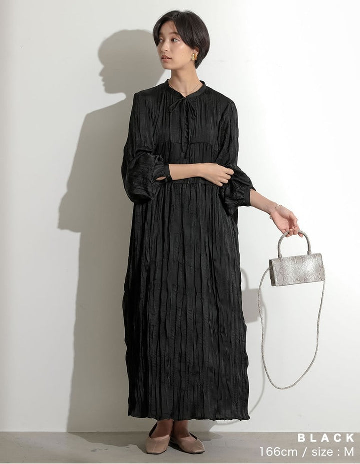 [低身長/高身長サイズ有]ヴィンテージサテンボリュームスリーブワッシャーワンピース ワンピース レディースファッション通販 リエディ