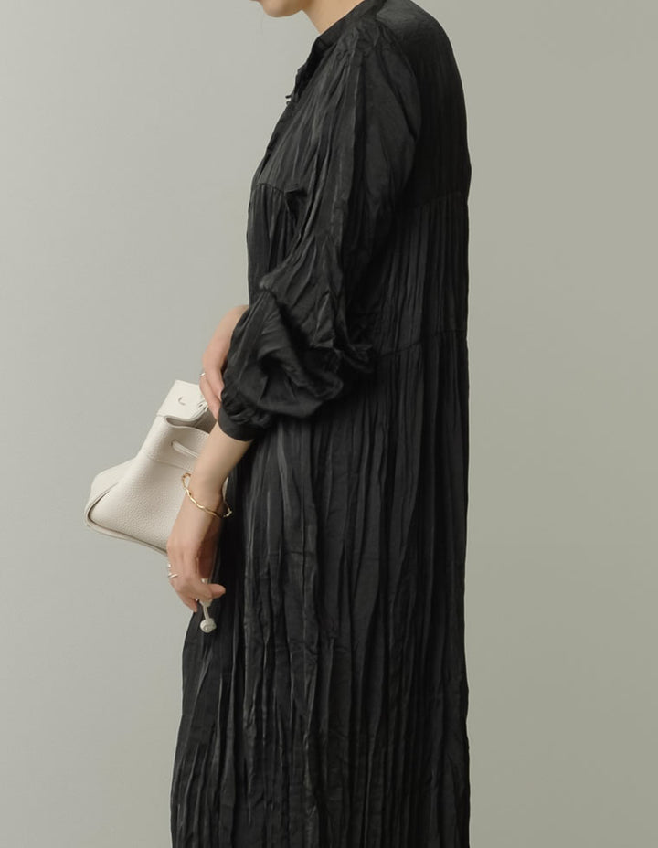 [低身長/高身長サイズ有]ヴィンテージサテンボリュームスリーブワッシャーワンピース ワンピース レディースファッション通販 リエディ