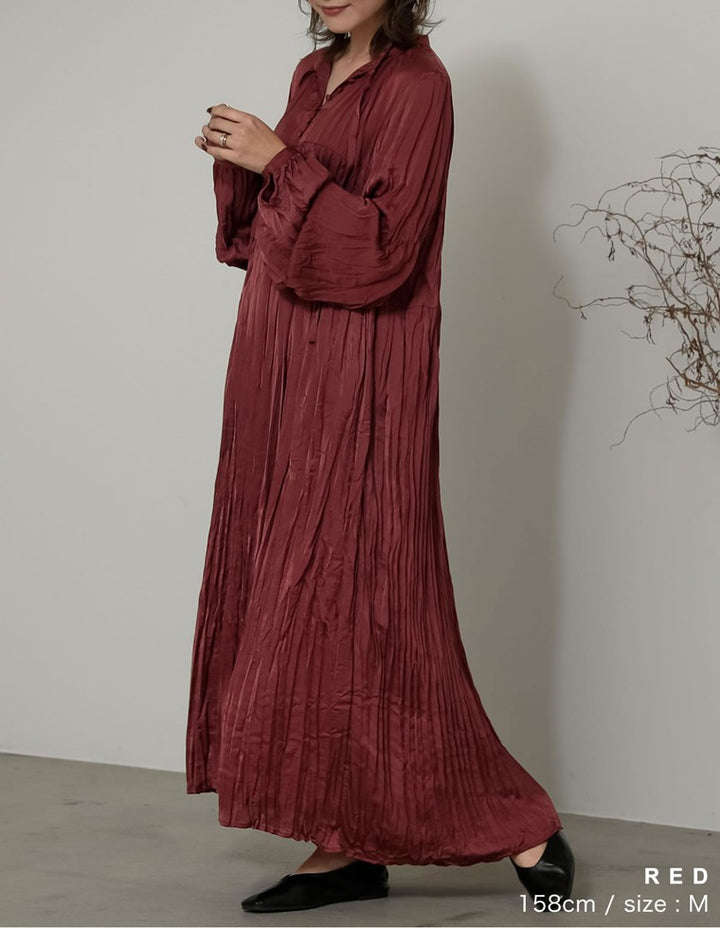 [低身長/高身長サイズ有]ヴィンテージサテンボリュームスリーブワッシャーワンピース ワンピース レディースファッション通販 リエディ