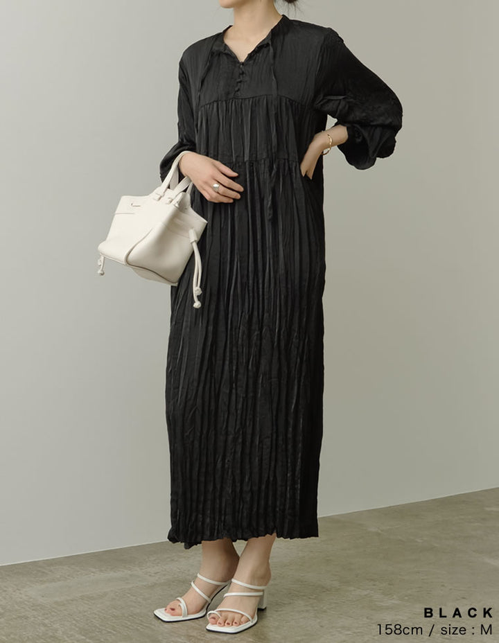 [低身長/高身長サイズ有]ヴィンテージサテンボリュームスリーブワッシャーワンピース ワンピース レディースファッション通販 リエディ