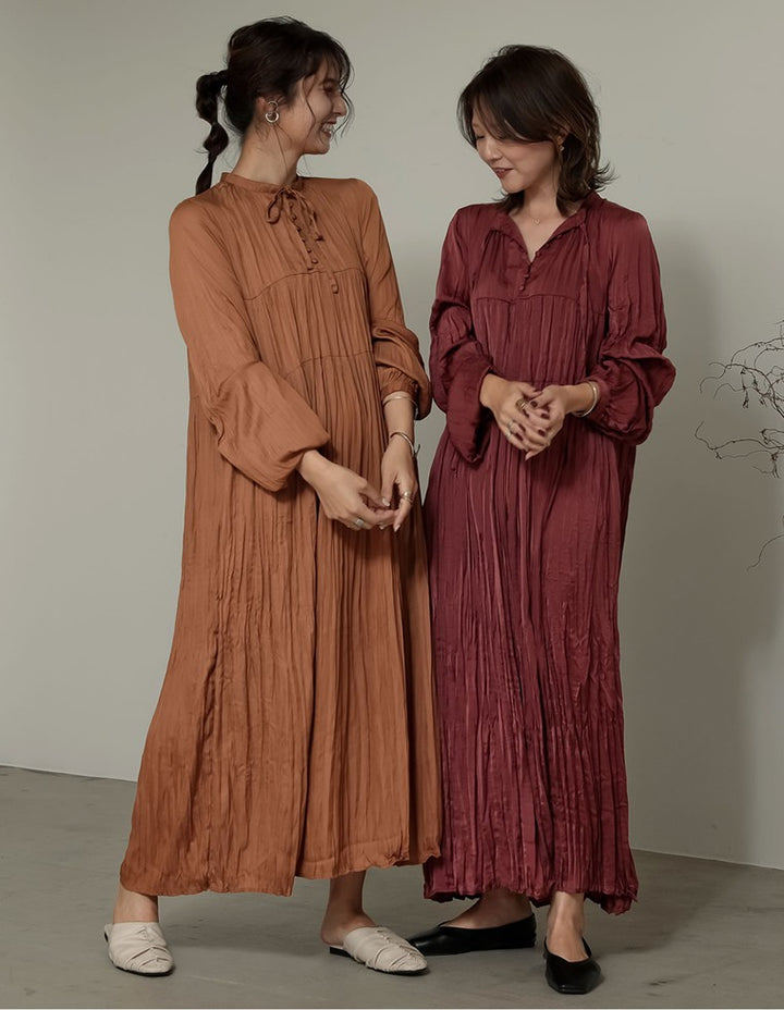 [低身長/高身長サイズ有]ヴィンテージサテンボリュームスリーブワッシャーワンピース ワンピース レディースファッション通販 リエディ