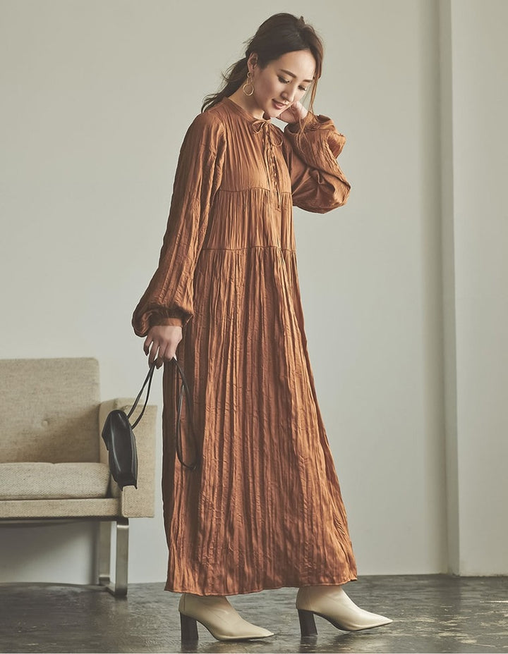 [低身長/高身長サイズ有]ヴィンテージサテンボリュームスリーブワッシャーワンピース ワンピース レディースファッション通販 リエディ