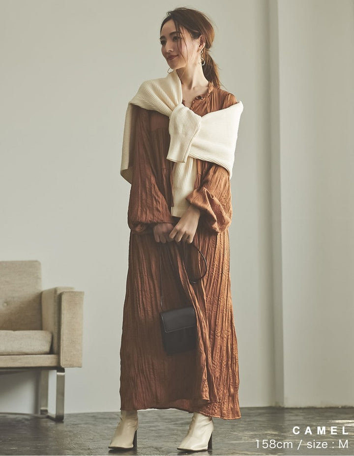 [低身長/高身長サイズ有]ヴィンテージサテンボリュームスリーブワッシャーワンピース ワンピース レディースファッション通販 リエディ