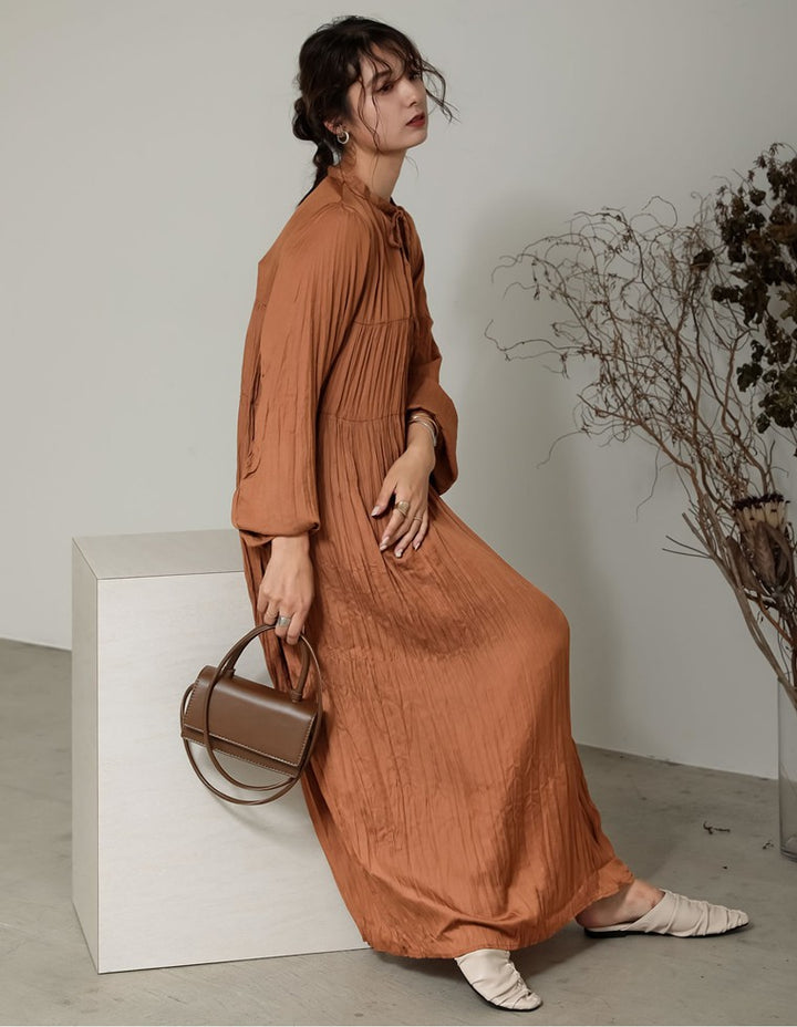 [低身長/高身長サイズ有]ヴィンテージサテンボリュームスリーブワッシャーワンピース ワンピース レディースファッション通販 リエディ