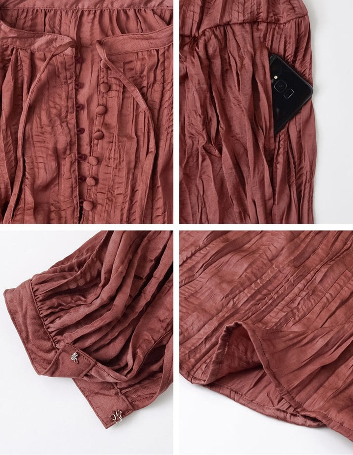 [低身長/高身長サイズ有]ヴィンテージサテンボリュームスリーブワッシャーワンピース ワンピース レディースファッション通販 リエディ