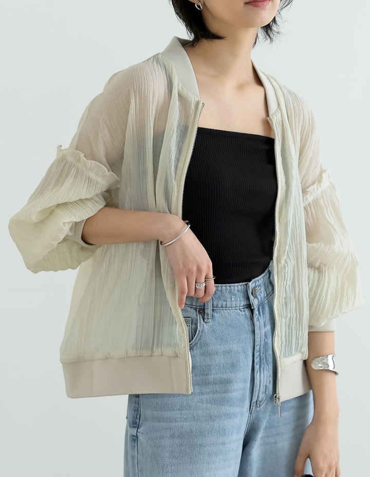 フリルスリーブオーバーサイズシアーブルゾン[mb]