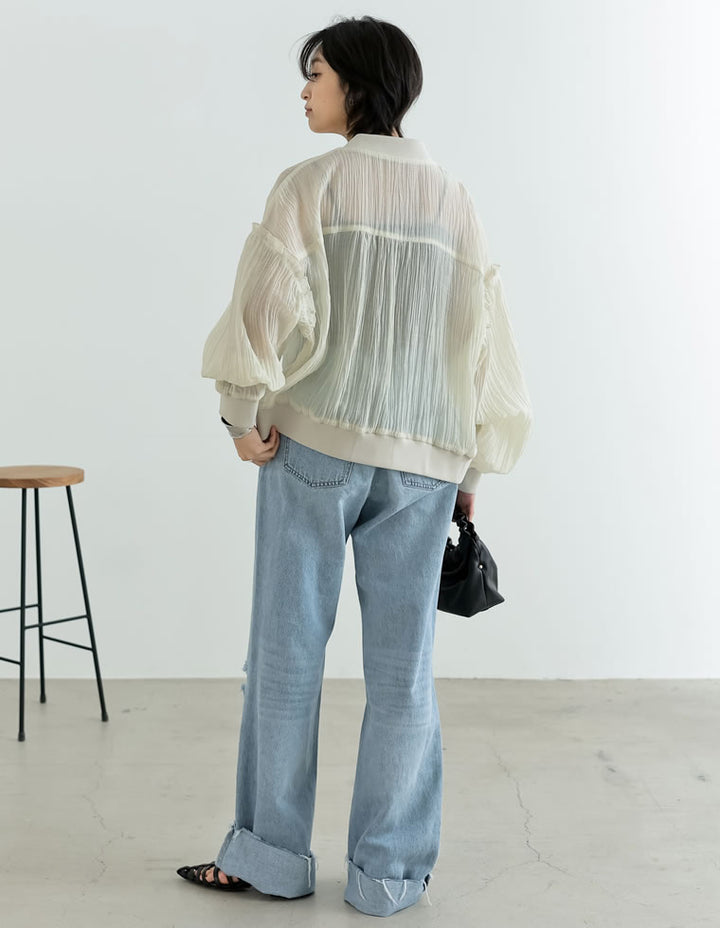 フリルスリーブオーバーサイズシアーブルゾン[mb]