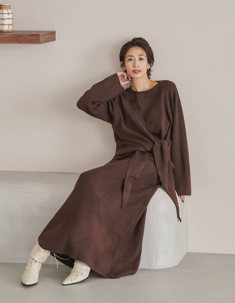 カシミヤタッチカシュクールニットアップ