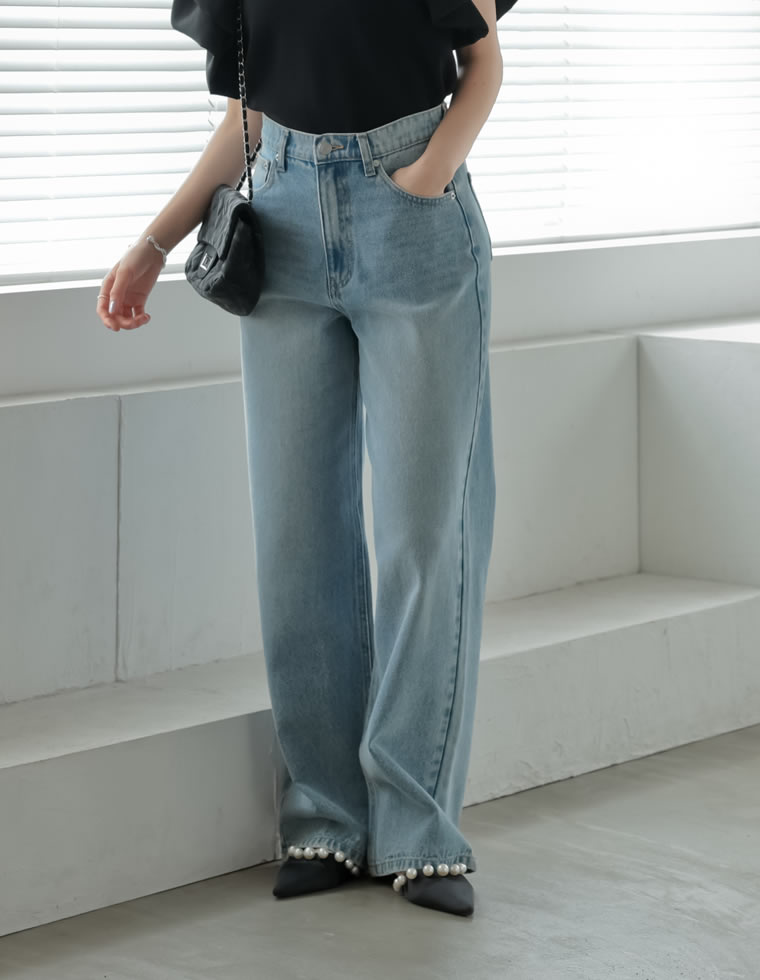 コットンデニムワイドストレートパンツ