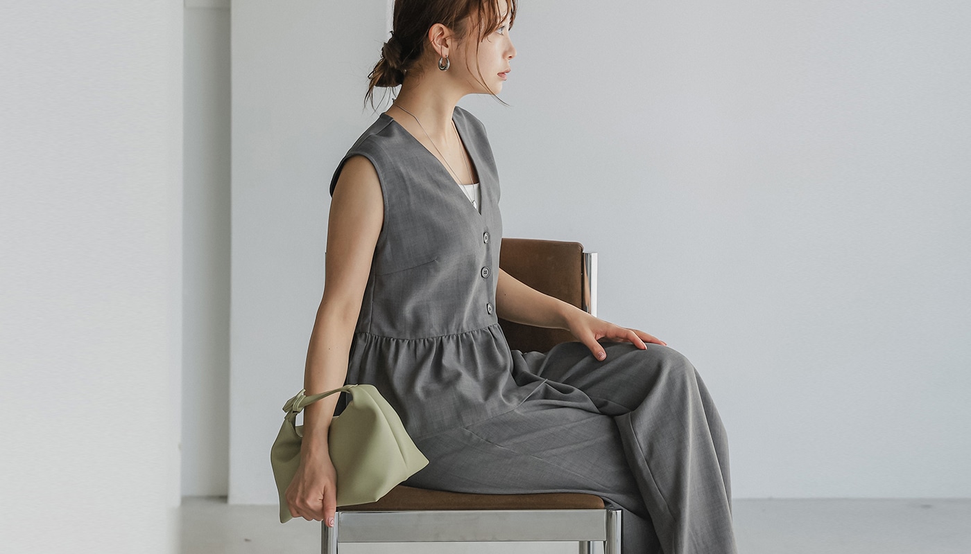 Airy Linen touch リネン風セットアップの着用イメージ