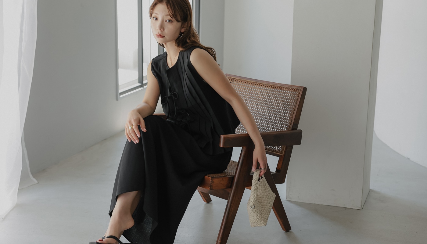 Airy Linen touch リネン風セットアップの着用イメージ