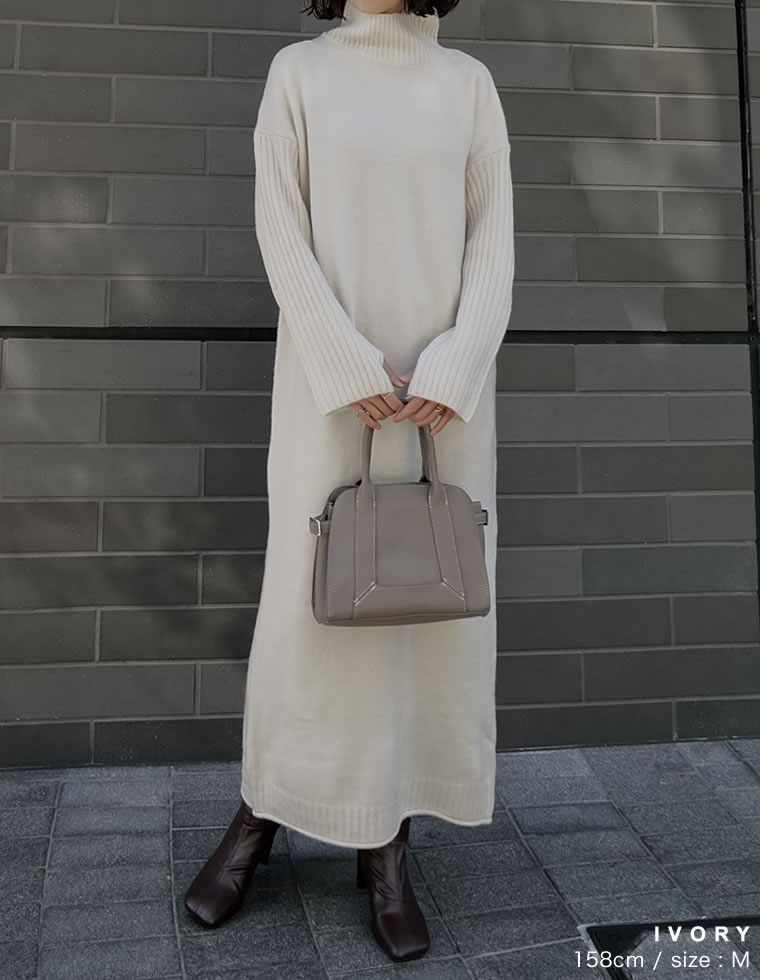 前後2WAYハイネック指穴マキシニットワンピース