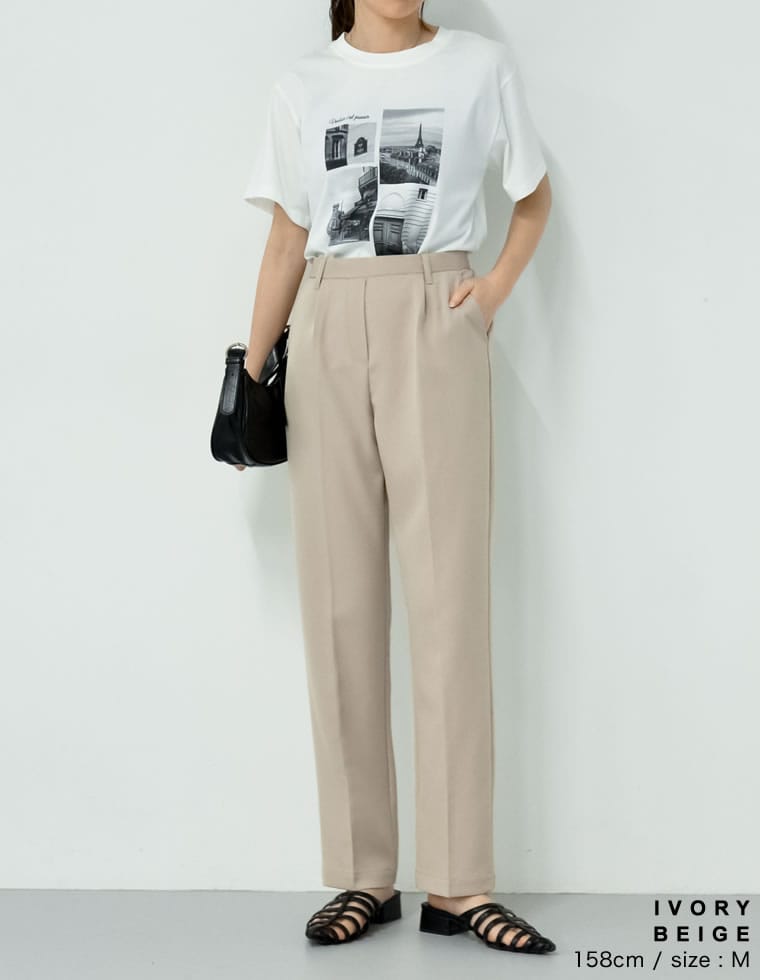 丈が選べるストレッチツイルゆったりタックテーパードパンツ