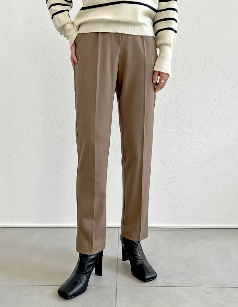 丈が選べるストレッチツイルゆったりタックテーパードパンツ