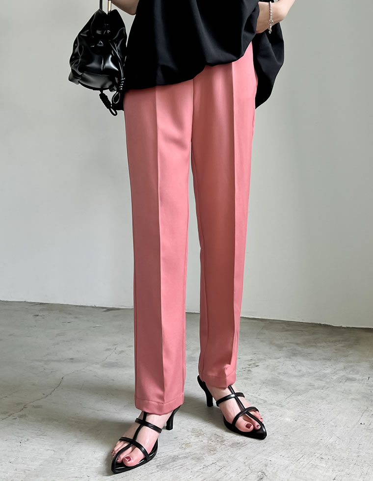 丈が選べるストレッチツイルゆったりタックテーパードパンツ