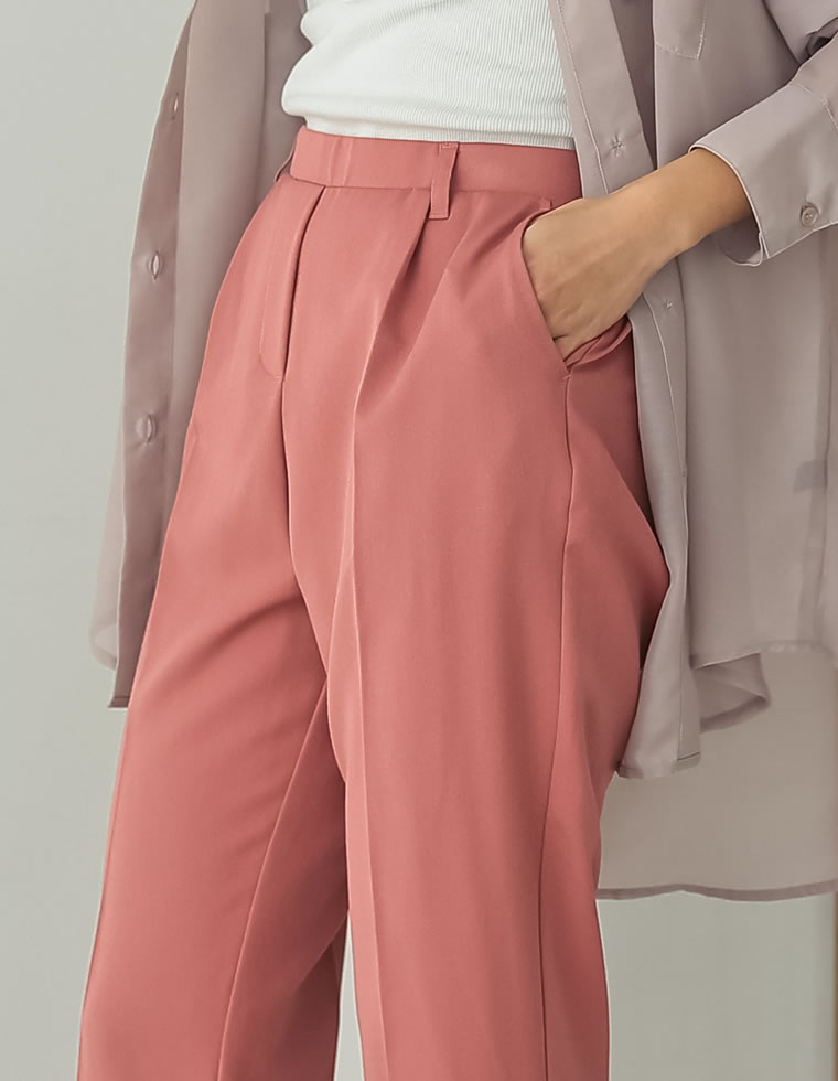 丈が選べるストレッチツイルゆったりタックテーパードパンツ